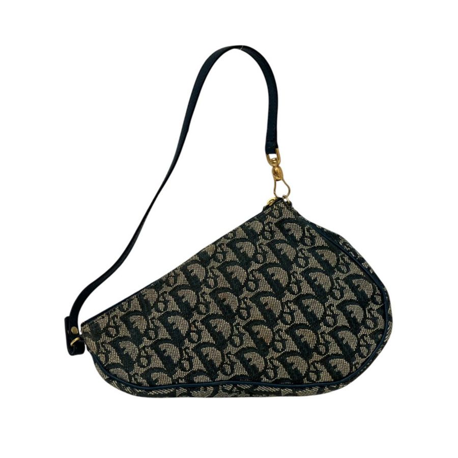 ☆ DIOR 迪奧 Navy Canvas Oblique Saddle Handbag 深藍色帆布手挽袋-267016153-1