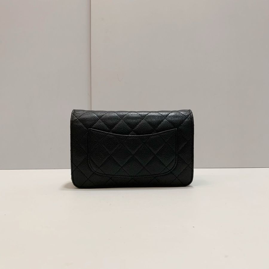 Chanel 香奈兒 黑銀荔枝牛皮 woc鏈條發財包-3