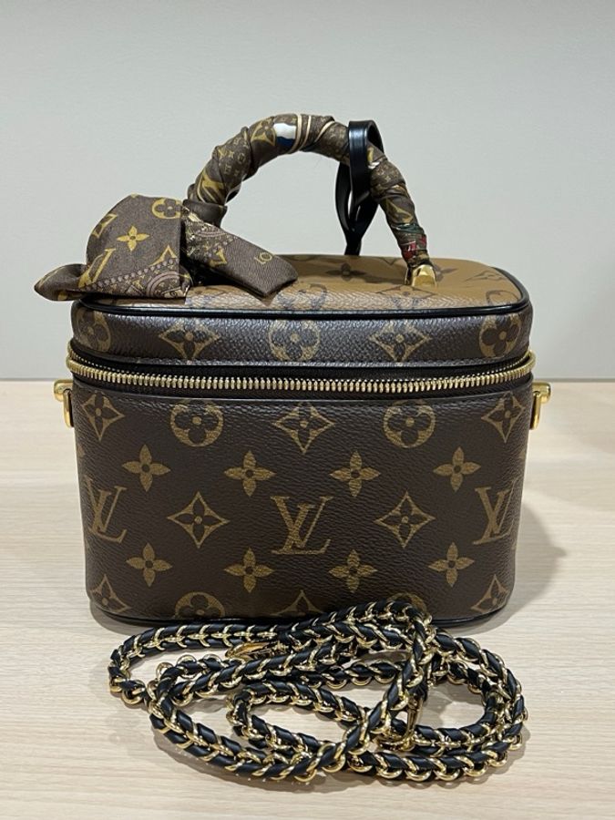 LV/路易威登 老花拼焦糖vanity化妝包鎖鑰匙齊全 芯片款-1