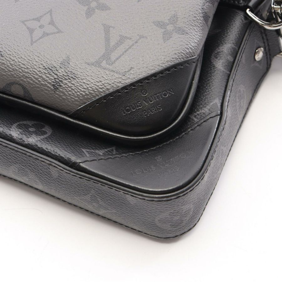 路易威登 Trio Messenger Monogram Eclipse 單肩包 M69443 PVC 塗層帆布皮革 黑色 灰色 二手-5