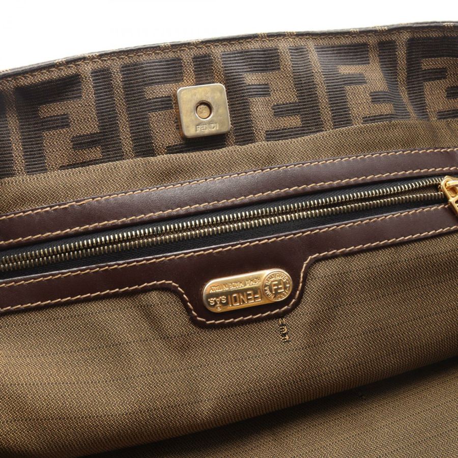 FENDI Zucca 手提包 帆布皮革 棕色 黑色 二手 女士-10