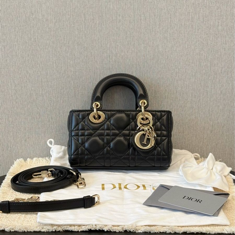 🌷帶保卡芯片款!Dior 迪奧 D-joy 橫版黛妃 黑金-0