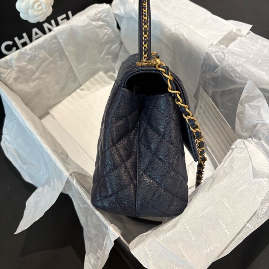Chanel香奈兒Coco Handle荔枝牛皮23P藍色特殊手柄 手提單肩斜挎包 芯片款 23年-3