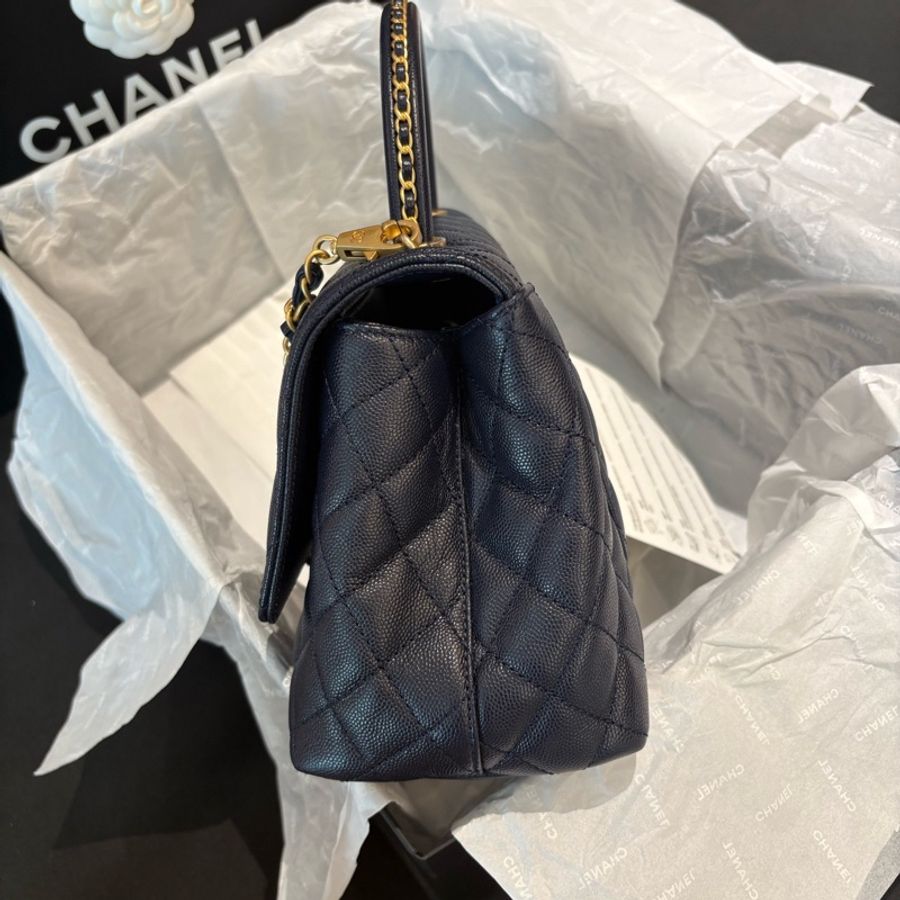 Chanel香奈兒Coco Handle荔枝牛皮23P藍色特殊手柄 手提單肩斜挎包 芯片款 23年-4