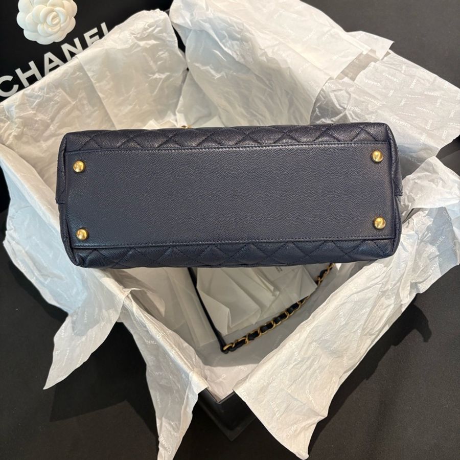 Chanel香奈兒Coco Handle荔枝牛皮23P藍色特殊手柄 手提單肩斜挎包 芯片款 23年-5