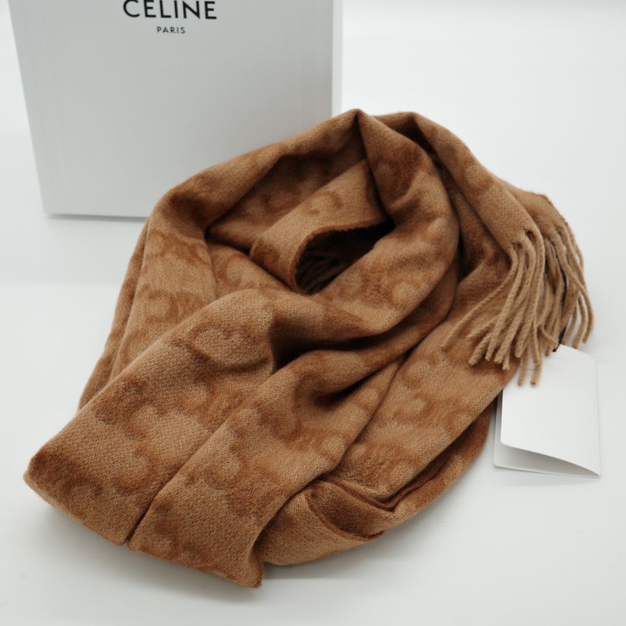 Celine 思琳 凱旋門 花紋 Monogram 喀什米爾羊絨 Cashmer 奶咖色 圍巾-7