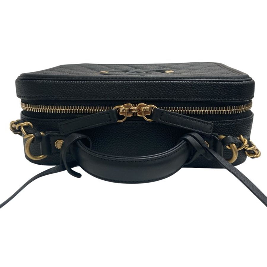 CHANEL 香奈兒 CC FILIGREE VANITY CASE 黑色荔枝紋牛皮 金釦-9