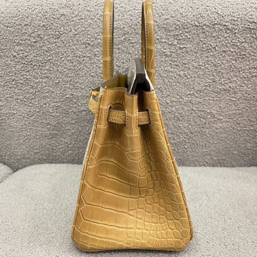 愛馬仕 Hermès Birkin 25 珍珠灰拼2H牛皮紙 方塊鱷魚 磨砂金扣 全新 B刻-2