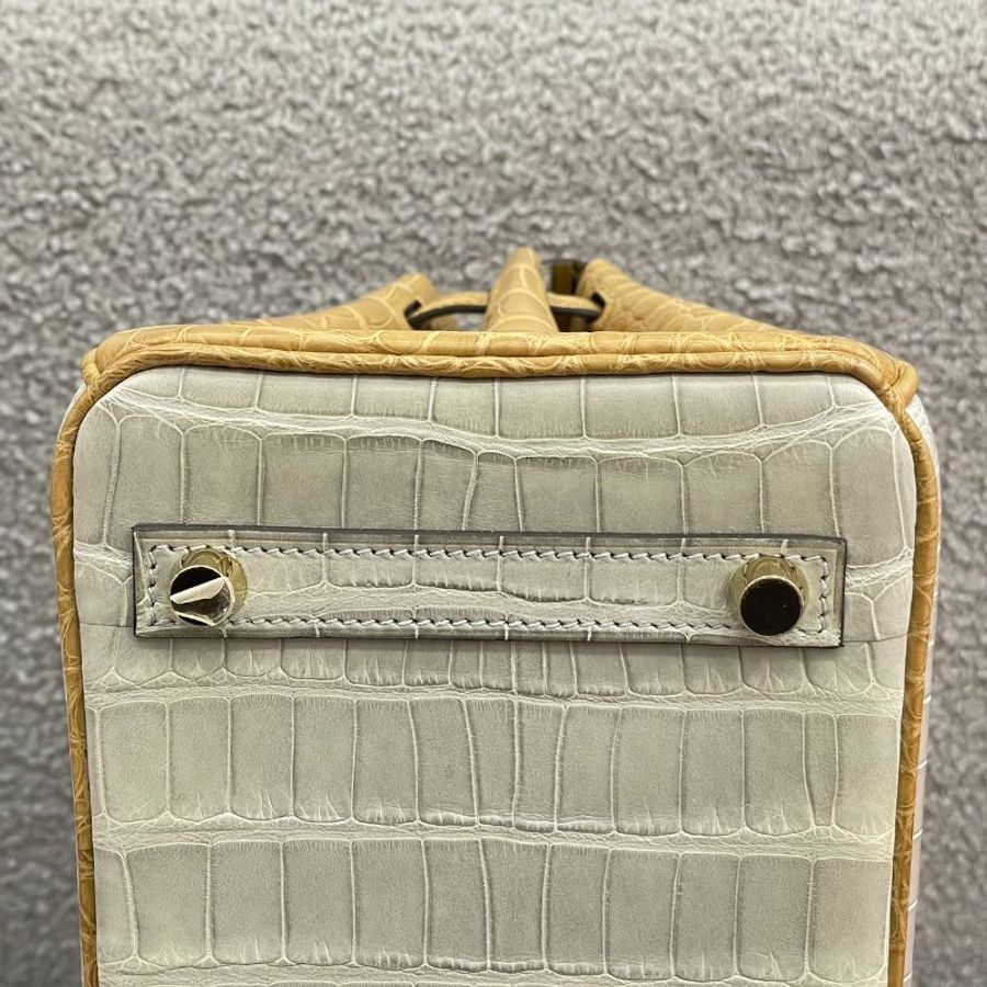 愛馬仕 Hermès Birkin 25 珍珠灰拼2H牛皮紙 方塊鱷魚 磨砂金扣 全新 B刻-5
