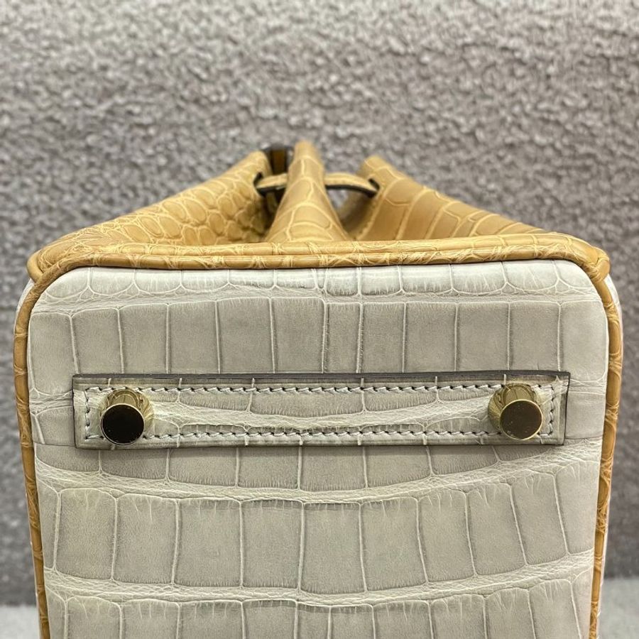 愛馬仕 Hermès Birkin 25 珍珠灰拼2H牛皮紙 方塊鱷魚 磨砂金扣 全新 B刻-6