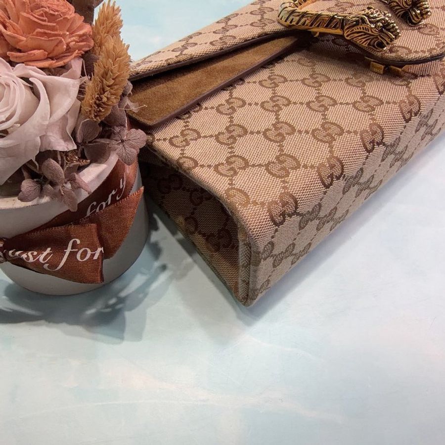 GUCCI 老花麂皮酒神鏈條包-8