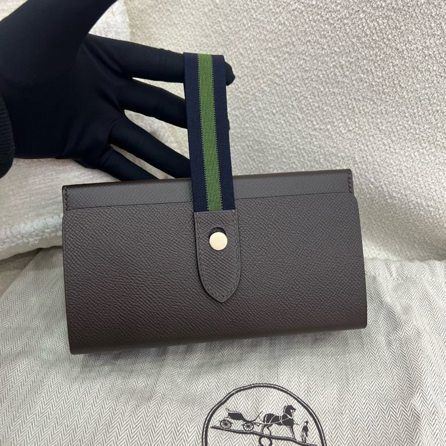 愛馬仕 Hermès Petit H Box Bag 手包 44摩卡棕/89黑色/6Q翡翠綠 Epsom皮/倒V鱷魚 銀扣 閒置新-0