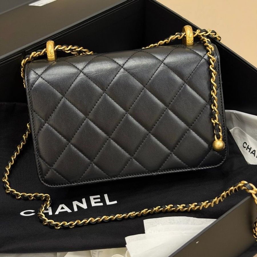 Chanel香奈兒 24C牛皮 黑金雙金珠19鏈條可調節 單肩包斜挎包 芯片款-1