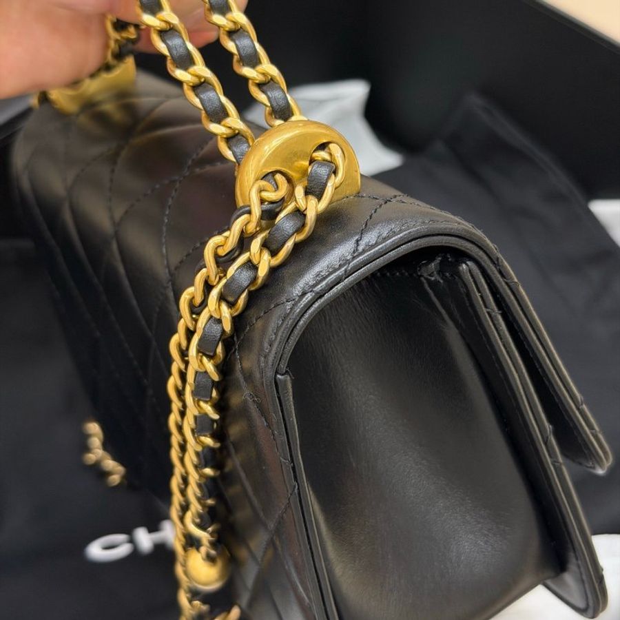 Chanel香奈兒 24C牛皮 黑金雙金珠19鏈條可調節 單肩包斜挎包 芯片款-3