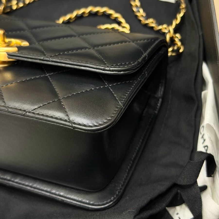 Chanel香奈兒 24C牛皮 黑金雙金珠19鏈條可調節 單肩包斜挎包 芯片款-7