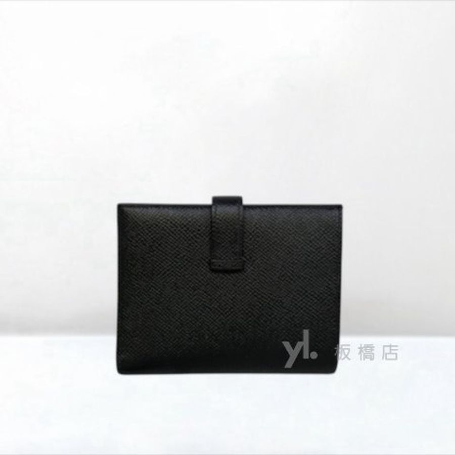 Y2109-HERMES Bearn黑Epsom小牛皮銀扣對開短夾-1