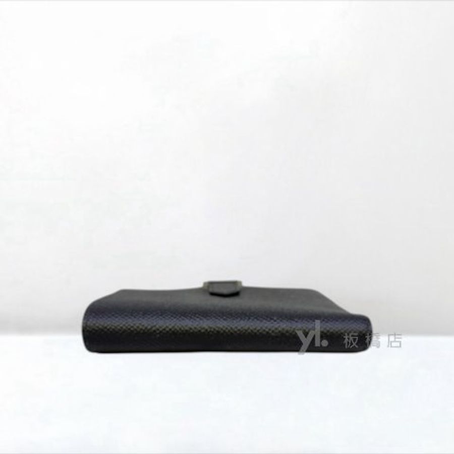 Y2109-HERMES Bearn黑Epsom小牛皮銀扣對開短夾-4