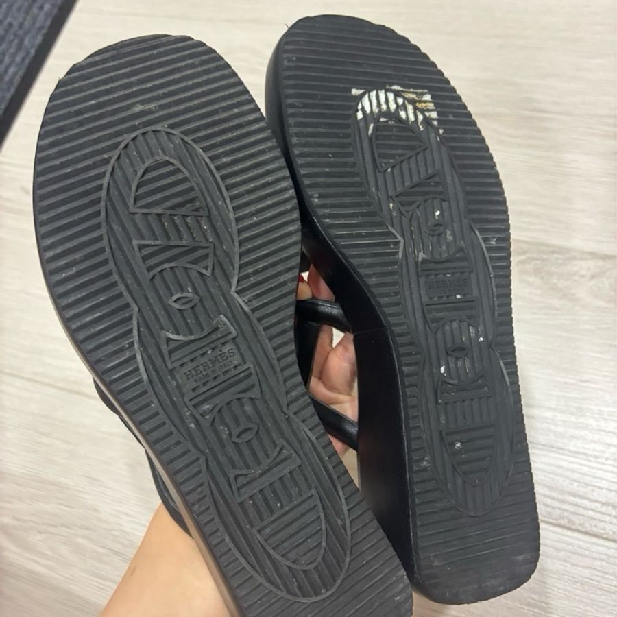 現貨商品 二手商品 台灣愛馬仕特賣會購入 Hermes黑色全皮豬鼻子拖鞋 有跟 尺寸38號-14