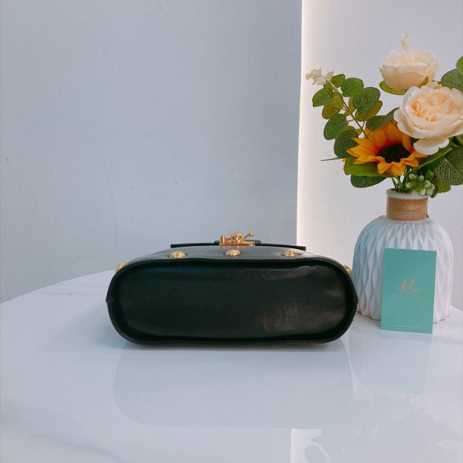 MS0844 Salvatore Ferragamo 菲拉格慕復古手提包包 Vintage Studded Top Handle Bag Smooth Calfskin Black x GHW-5