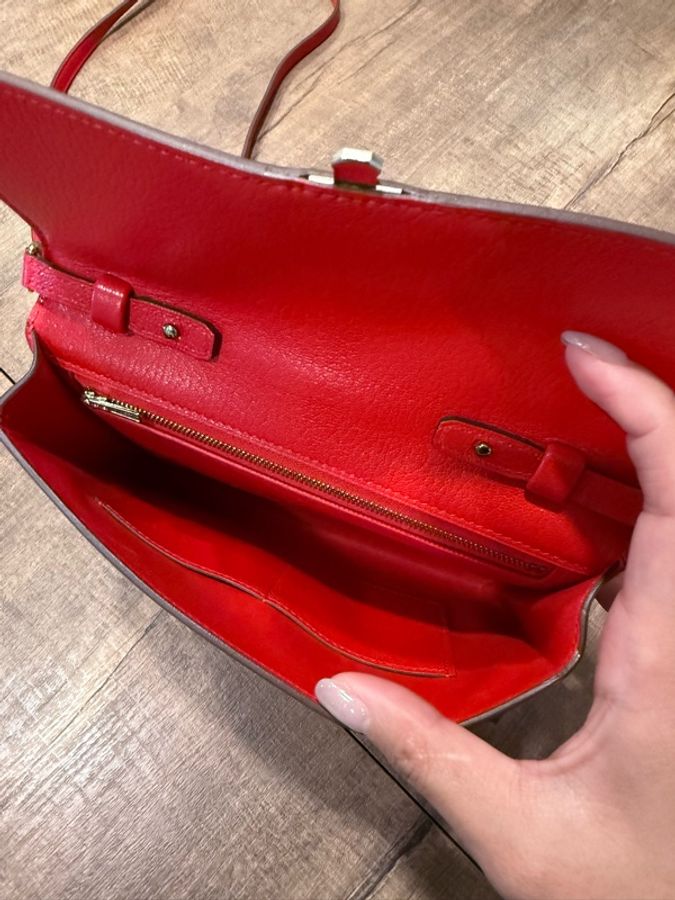 愛馬仕 Hermes cinhetic mini 紅 銀扣 山羊皮 尺寸12*12-12