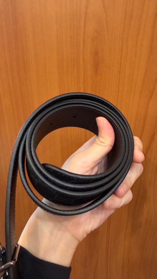 Gucci 黑灰PVC拼牛皮銀釦雙面用皮帶-5
