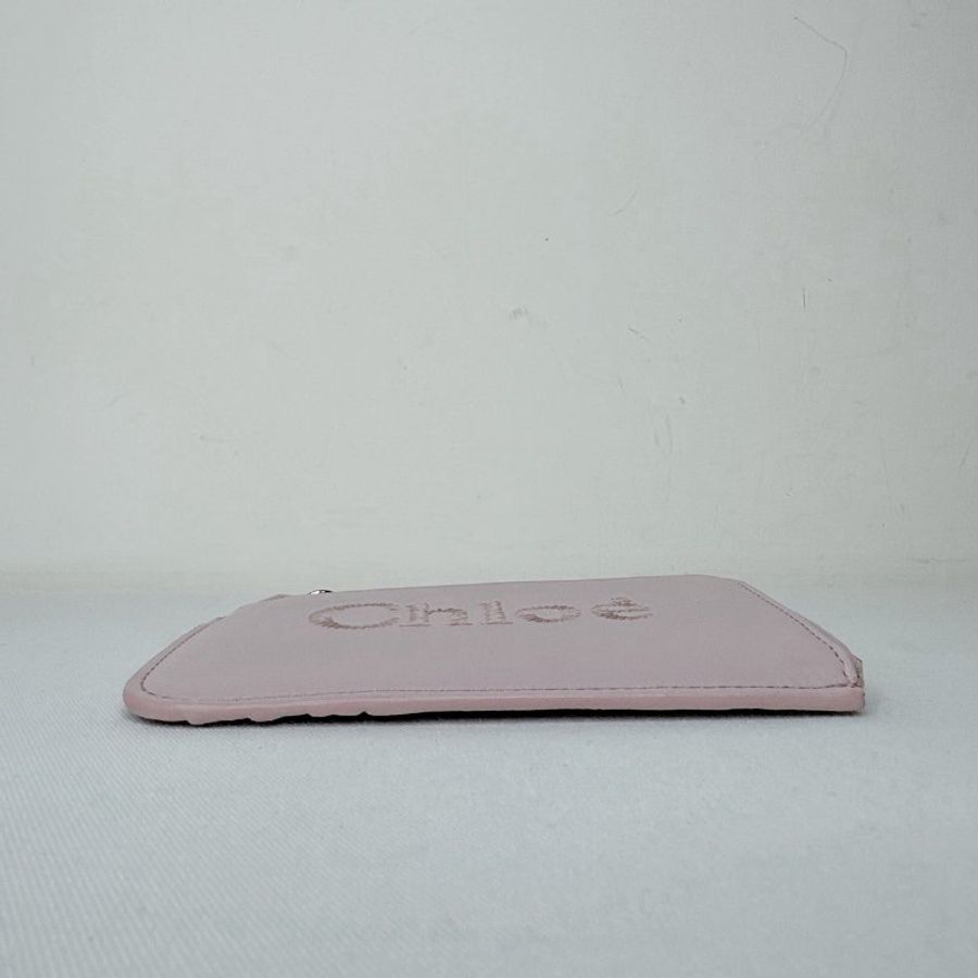 CHLOE 全新紫粉色刺繡拉鍊卡包-7
