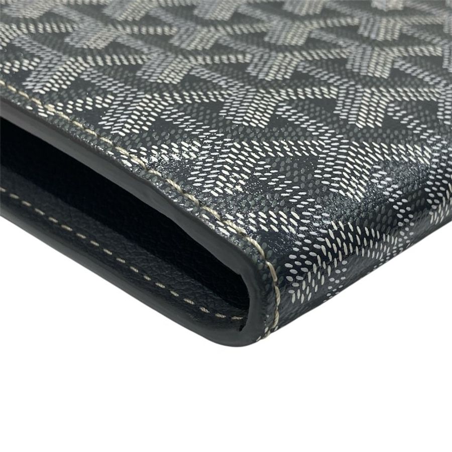 GOYARD 戈雅 CHYPRE WALLET POUCH 翻蓋信封斜背包 PVC帆布 小牛皮 灰色 銀釦-9