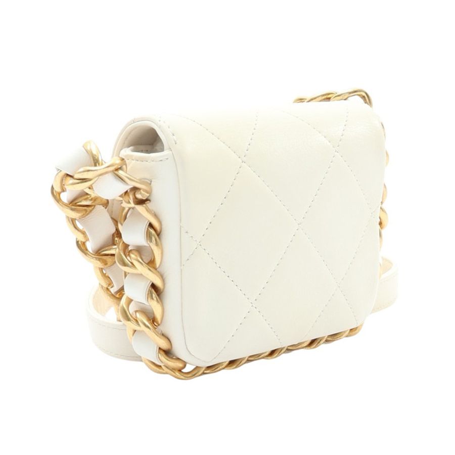 CHANEL 香奈兒 Mini Flap 鍊帶肩背包 白色 菱格紋 牛皮 金釦 AS2833-1
