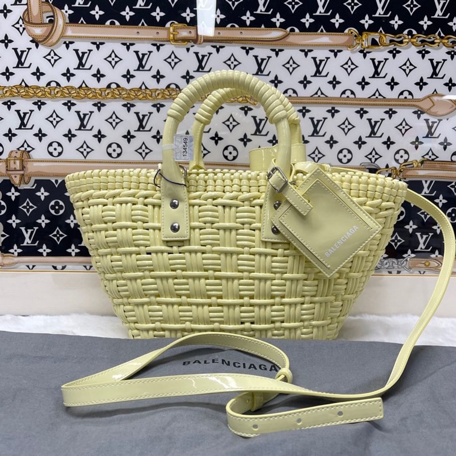 巴黎世家Balenciaga 小雞黃淺黃色Bistro編織菜籃子-0