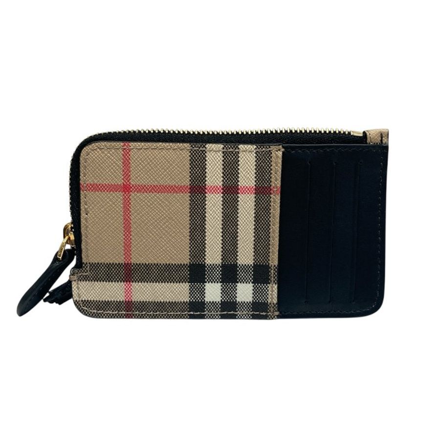 BURBERRY 博柏利 VINTAGE CHECK ZIPPED CARD CASE 拉鍊卡片夾 PVC 淺褐色 金釦-1