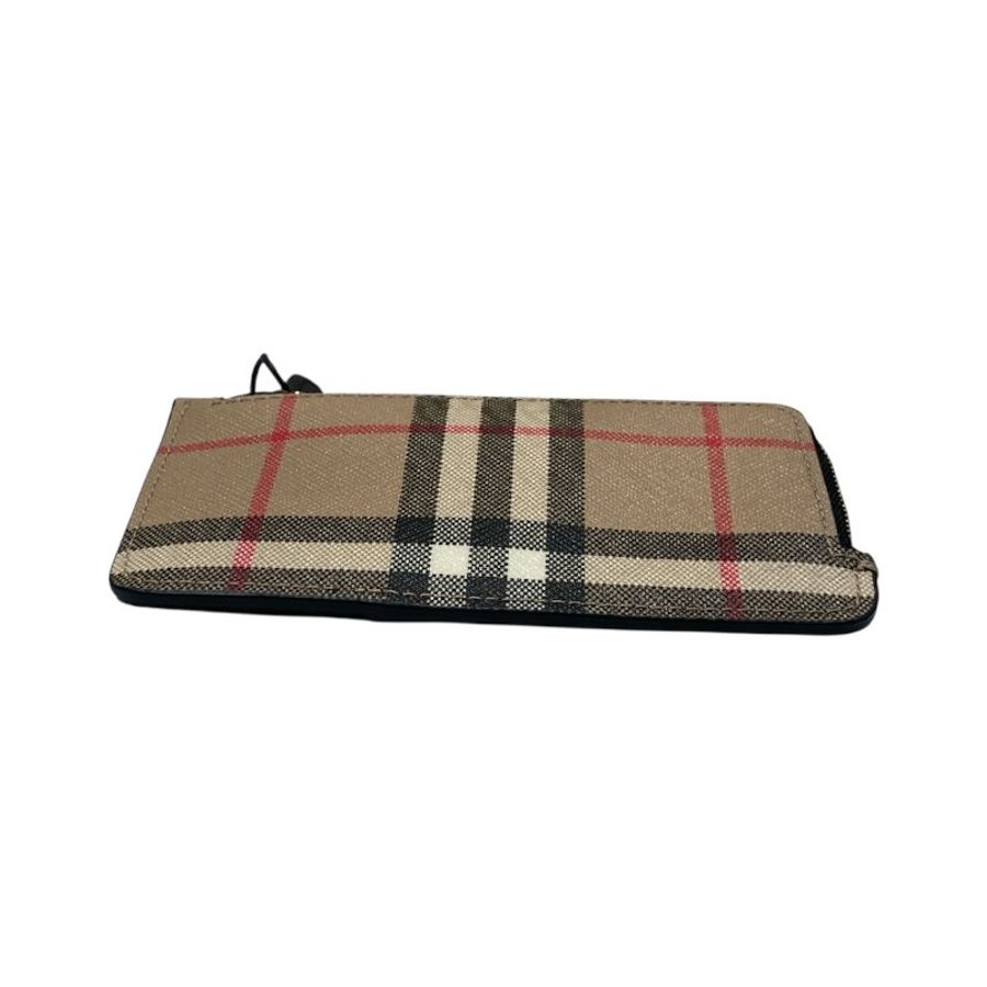 BURBERRY 博柏利 VINTAGE CHECK ZIPPED CARD CASE 拉鍊卡片夾 PVC 淺褐色 金釦-5