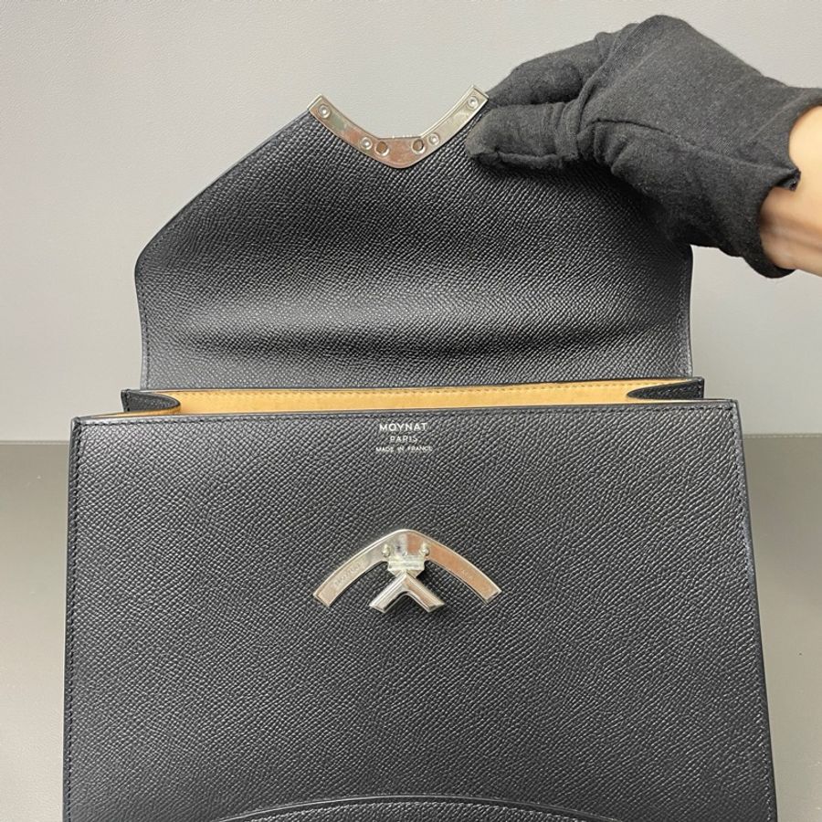 MOYNAT/莫奈 Gabrielle 手提包斜挎包,經典M扣,黑色荔枝面E皮外縫-7