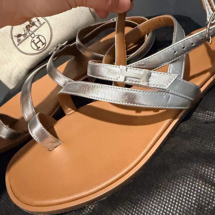 Hermes 愛馬仕 涼鞋 銀色 38.5-3