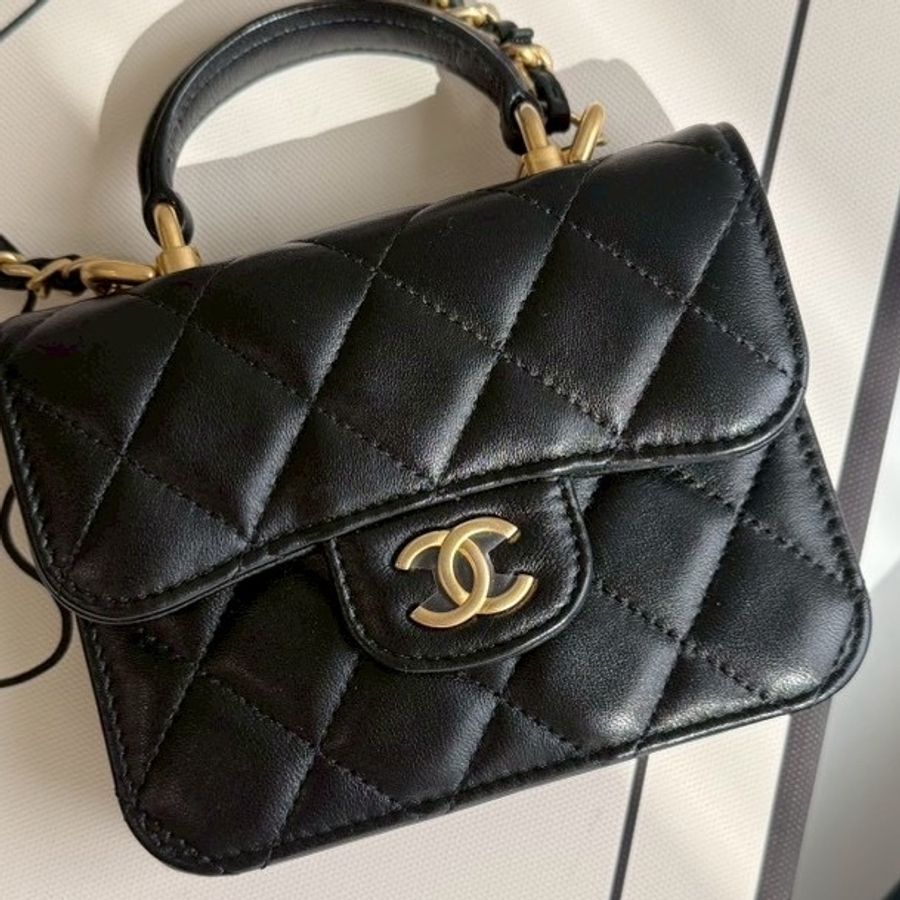 Chanel mini手柄黑金公事包-4