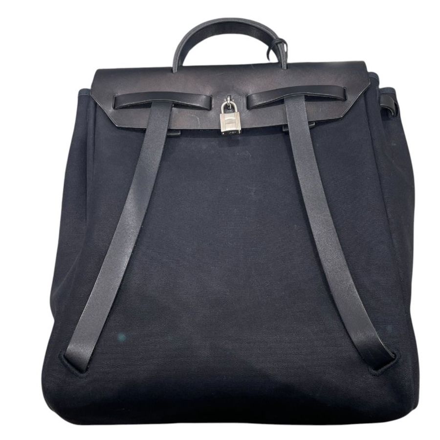 HERMES 愛馬仕 HERBAG 31 兩用後背包 帆布/皮革 黑色 銀扣-1