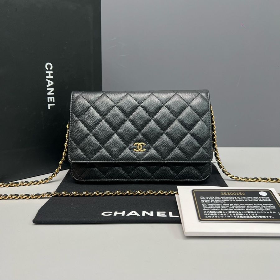 Chanel香奈兒 黑金全皮發財woc鏈條包-0