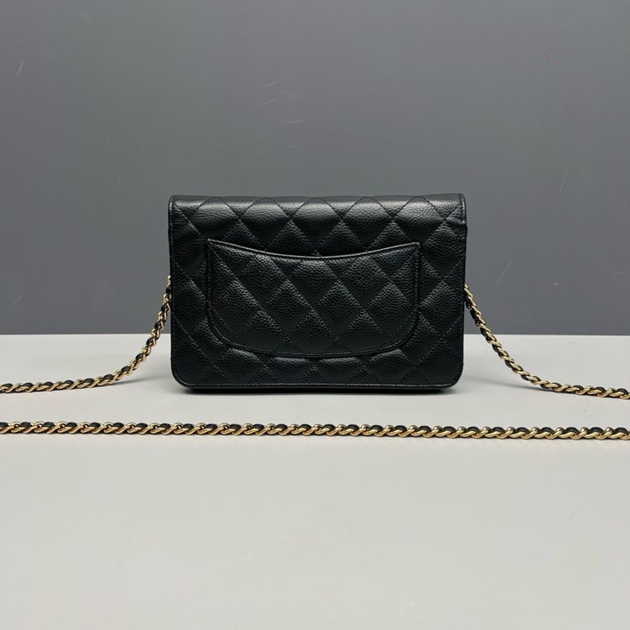 Chanel香奈兒 黑金全皮發財woc鏈條包-1