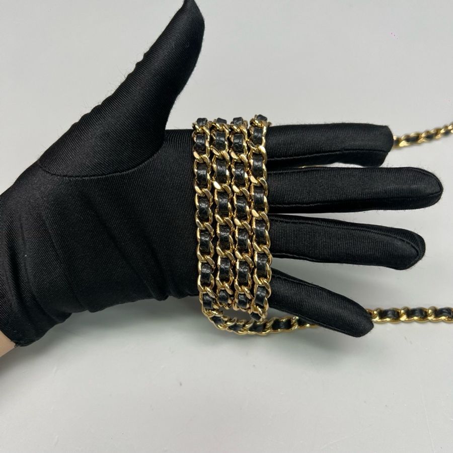 Chanel香奈兒 黑金全皮發財woc鏈條包-7