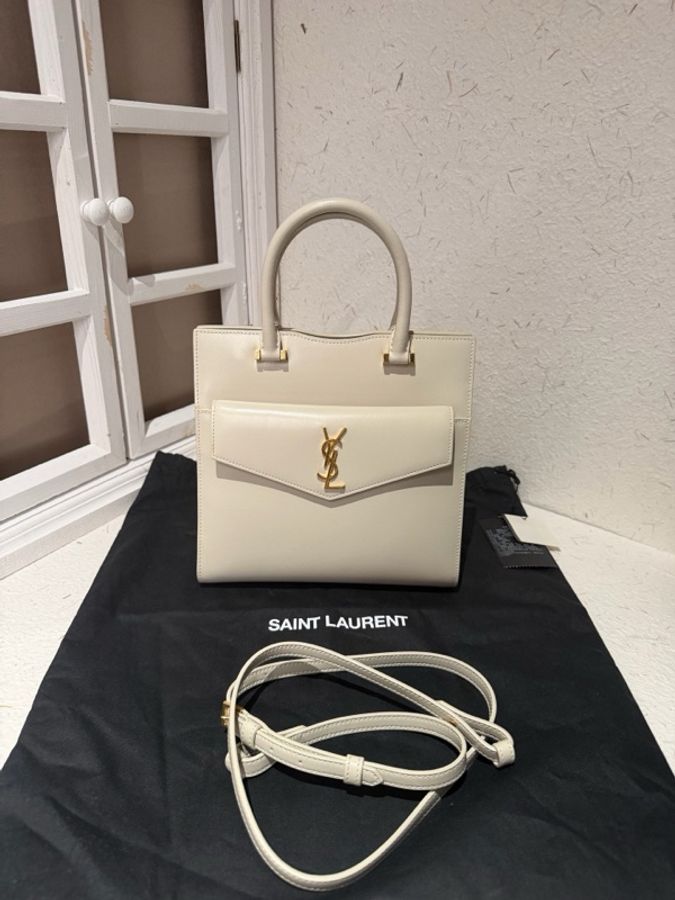 YSL/聖羅蘭 Uptown box 白色牛皮托特包 磁扣子母包斜挎包單肩包-1