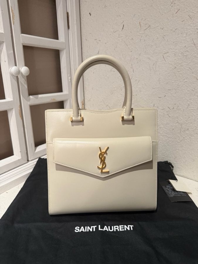 YSL/聖羅蘭 Uptown box 白色牛皮托特包 磁扣子母包斜挎包單肩包-2