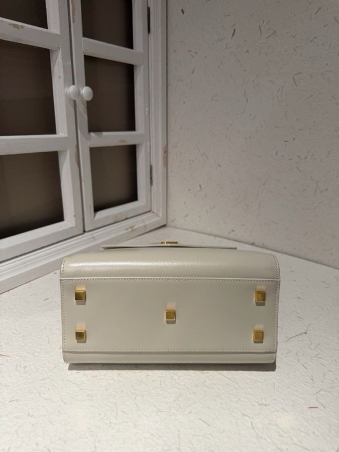 YSL/聖羅蘭 Uptown box 白色牛皮托特包 磁扣子母包斜挎包單肩包-5