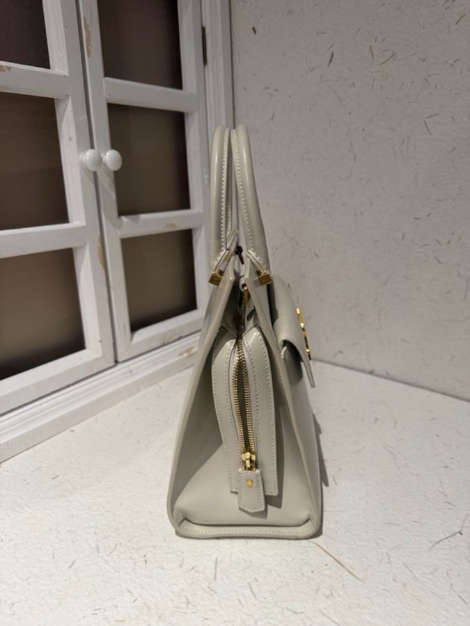 YSL/聖羅蘭 Uptown box 白色牛皮托特包 磁扣子母包斜挎包單肩包-6