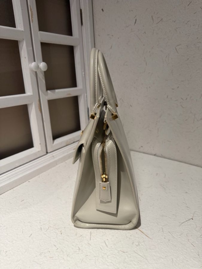 YSL/聖羅蘭 Uptown box 白色牛皮托特包 磁扣子母包斜挎包單肩包-7