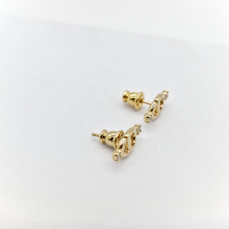 Dior 迪奧 CD Logo 金色 水鑽 耳環 耳釘-3