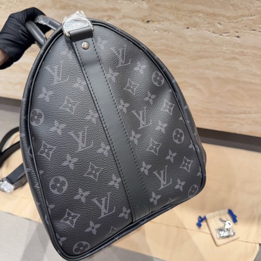 LV 路易威登Keepall 黑花老花旅行包 手提包斜挎包 附件:肩帶,鎖鑰匙,皮牌-3