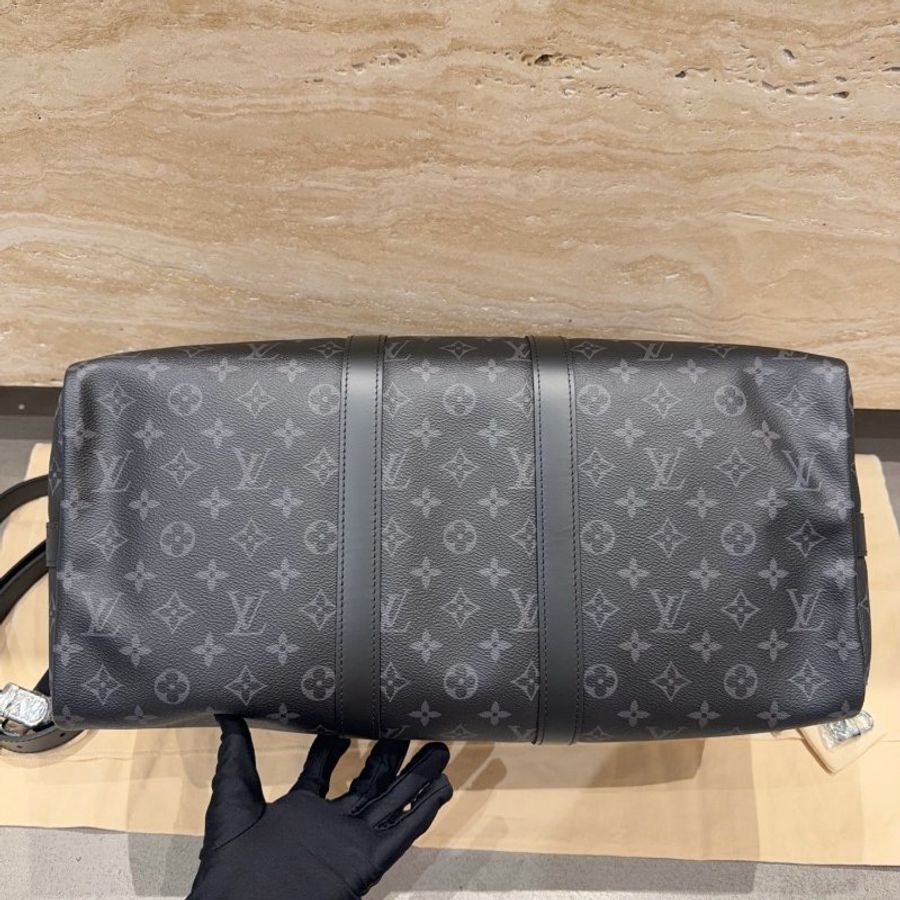 LV 路易威登Keepall 黑花老花旅行包 手提包斜挎包 附件:肩帶,鎖鑰匙,皮牌-5