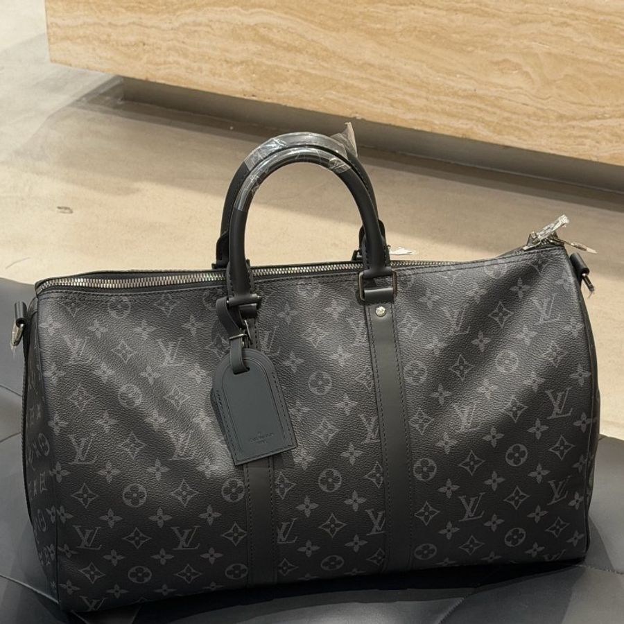 LV 路易威登Keepall 黑花老花旅行包 手提包斜挎包 附件:肩帶,鎖鑰匙,皮牌-8
