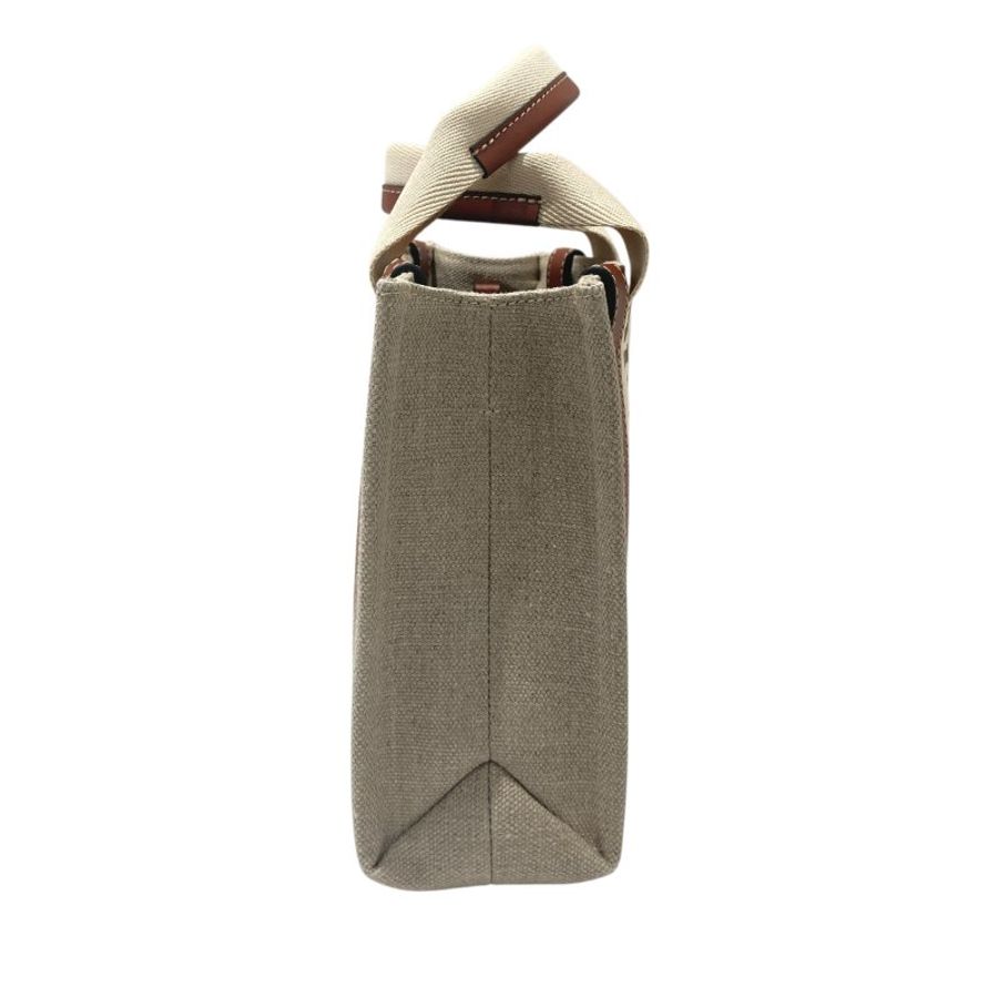 CHLOE 克羅伊 WOOHDY 2 WAY BAG 小號肩背手提兩用包 帆布/小牛皮 淺褐色 銀釦-3