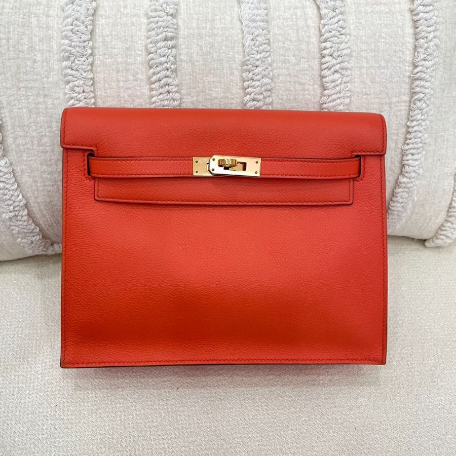 愛馬仕 Hermès Kelly Danse 凱莉舞者 火焰橙 Evercolor皮 金扣|D刻-2