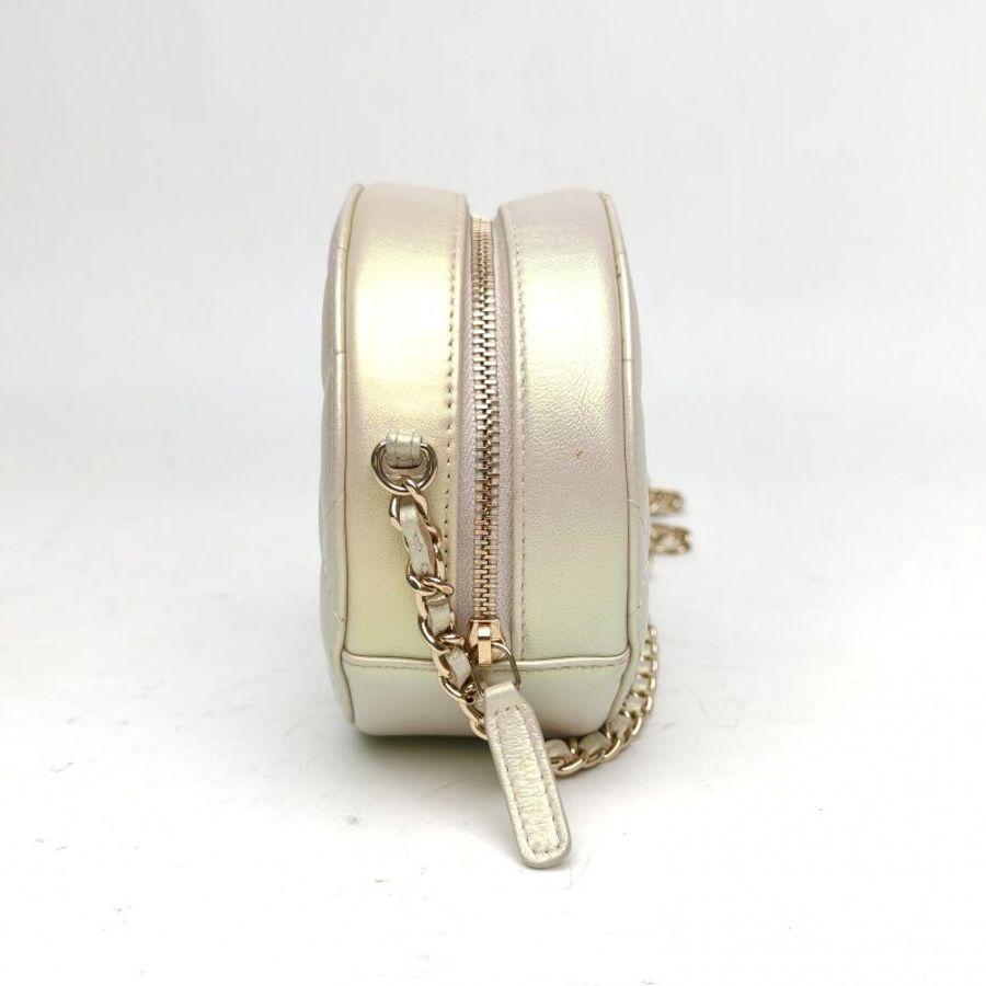 CHANEL 圓餅包經典Mini12cm珠光白羊皮30開淺金扣-4